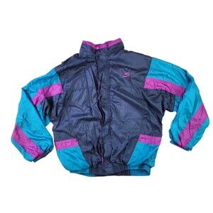 Vtg Nike Windbreaker Track Jacket Blue Purple Color Block Women's Medium READ
